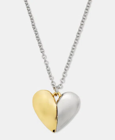 Dkny Two-tone Puff Heart Pendant Necklace, 16" + 3" Extender In Gold