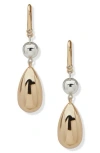 Dkny Two-tone Puffy Double Drop Earrings In Gold