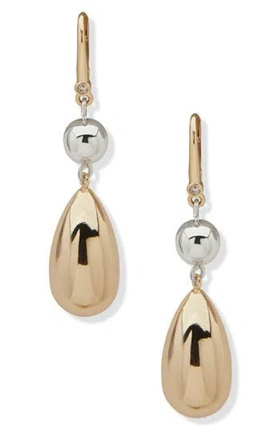 DKNY DKNY TWO-TONE PUFFY DOUBLE DROP EARRINGS