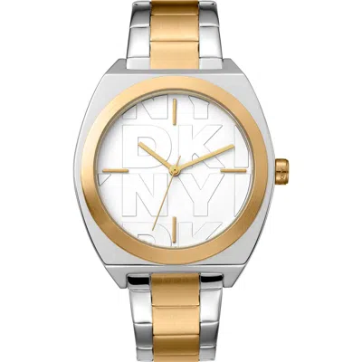 Dkny Two Tone Quartz Bracelet Watch, 38mm In Two Tone Silver And Gold