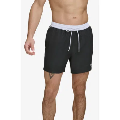 Dkny Two-tone Swim Trunks In Black