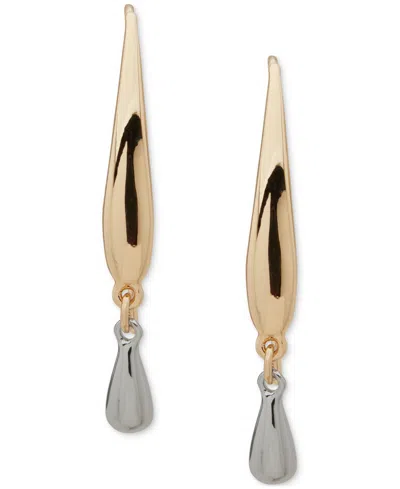 Dkny Two-tone Tear Drop Polished Threader Earrings