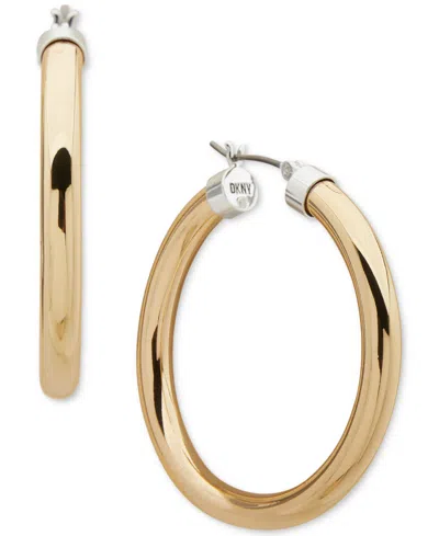 Dkny Two-tone Tube Clicktop Medium Hoop Earrings, 1.6" In Gold