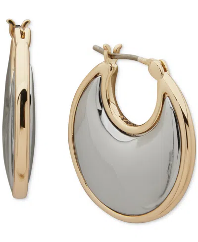 Dkny Two-tone Wide Inlay Domed Hoop Earrings