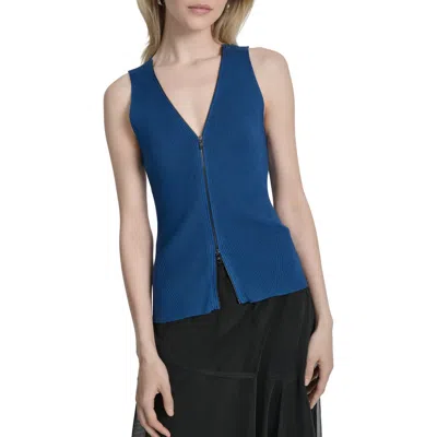 Dkny Two-way Zip Knit Vest In Blue