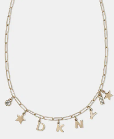 Dkny Two-tone Crystal Logo Charm Frontal Necklace, 16" + 3" Extender