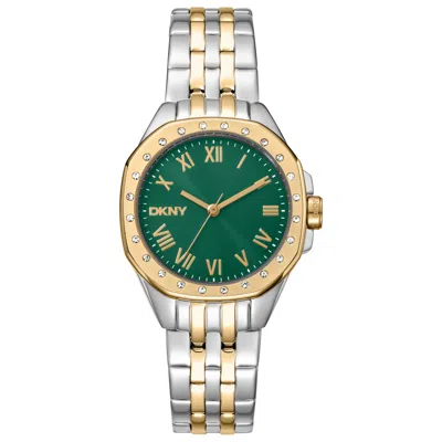 Dkny Two-tone Crystal-bezel Quartz Watch In Metallic