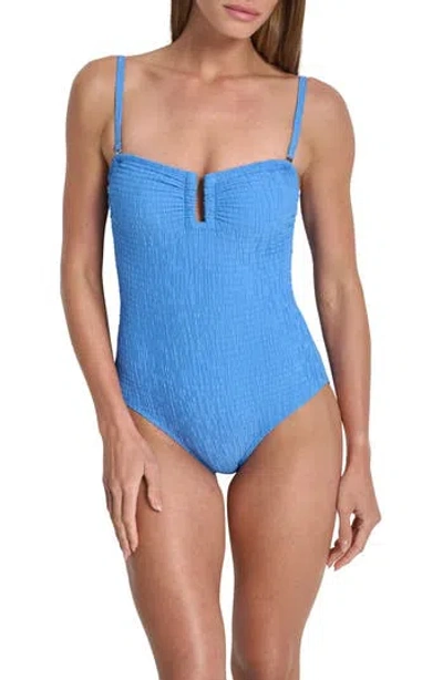 Dkny U-wire Bandeau One-piece Swimsuit In Hampton Blue Texture