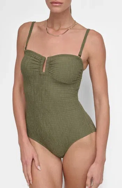 Dkny U-wire Bandeau One-piece Swimsuit In Moss Textu