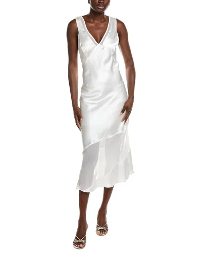 Dkny V Neck Asymmetrical Dress In Ivy-ivory