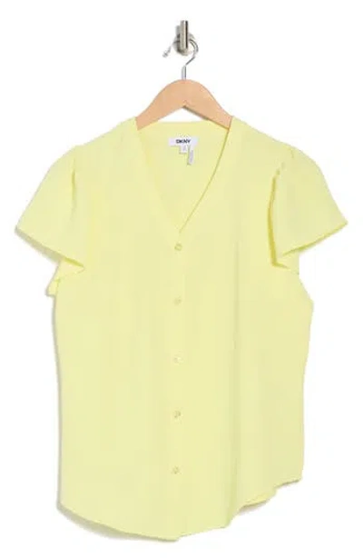 Dkny V-neck Button-up Top In Yellow
