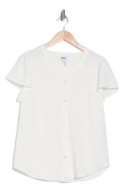 Dkny V-neck Button-up Top In White