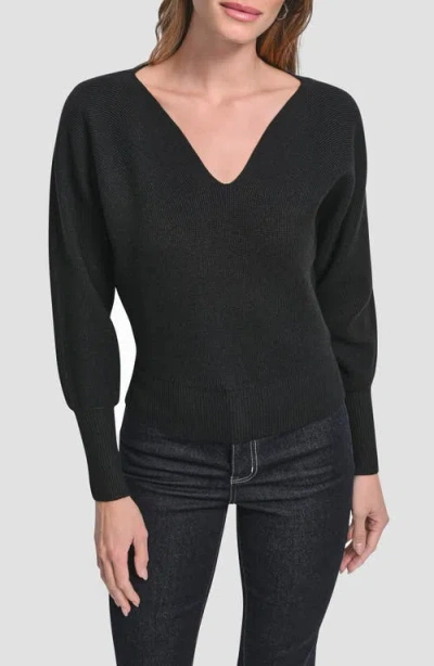 Dkny V-neck Dolman Sleeve Sweater In Black