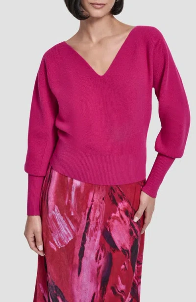 Dkny V-neck Dolman Sleeve Sweater In Pink