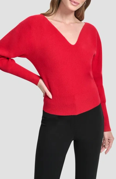 Dkny V-neck Dolman Sleeve Sweater In Red