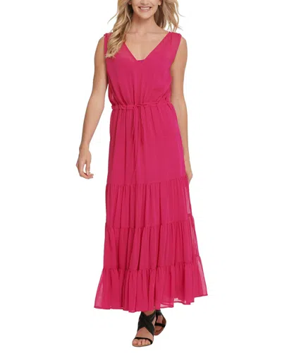 Dkny V-neck Drawstring Dress In Pink
