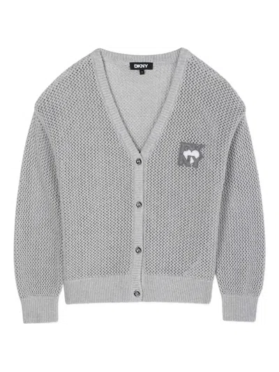 Dkny V-neck Knitted Cardigan In Gray