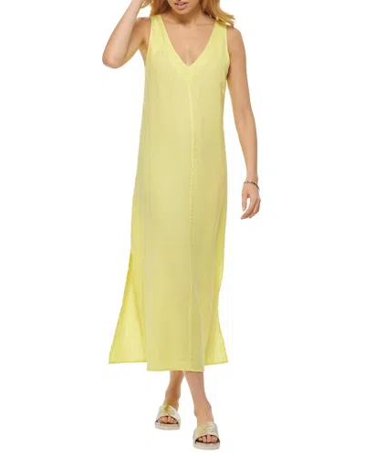Dkny V-neck Linen Maxi Dress In Yellow