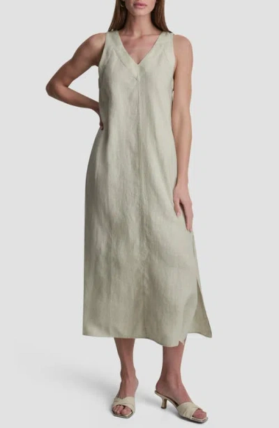 Dkny V-neck Linen Maxi Dress In Green