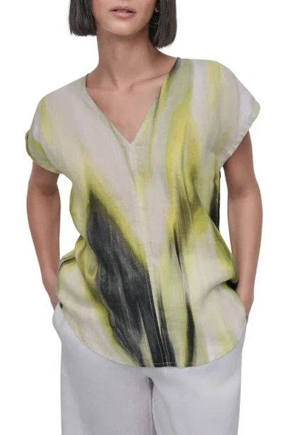 Dkny V-neck Linen Top In Linen Mult