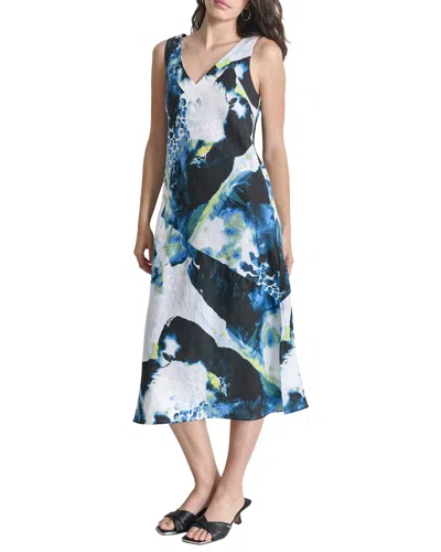 Dkny V Neck Panel Linen Midi Dress In Multi