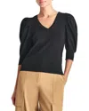 Dkny V-neck Puff Sleeve Sweater In Black
