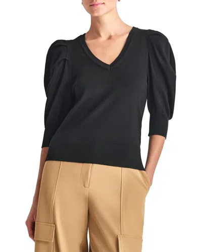 Dkny V-neck Puff Sleeve Sweater In Black