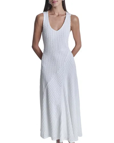 Dkny V Neck Reade Knit Midi Dress In White