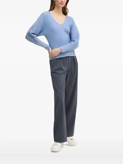 Dkny V-neck Ribbed Jumper In Blue