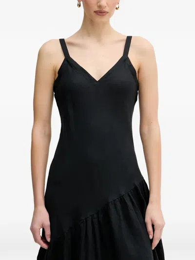 Dkny V-neck Ruffled Midi Dress In Black