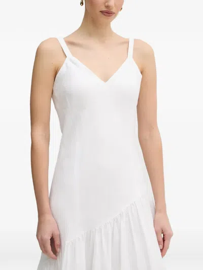 Dkny V-neck Ruffled Midi Dress In White