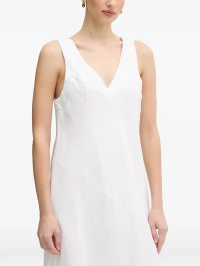 Dkny V-neck Sleeveless Midi Dress In White