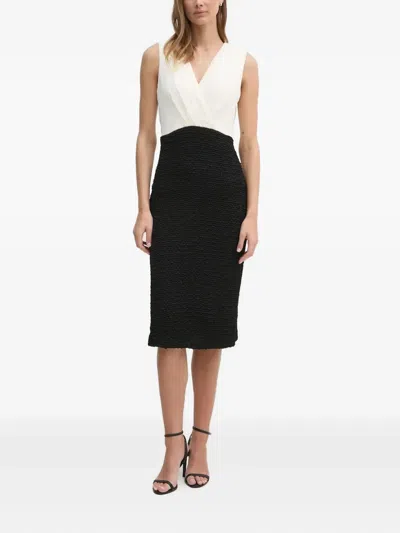 Dkny V-neck Textured Midi Dress In White