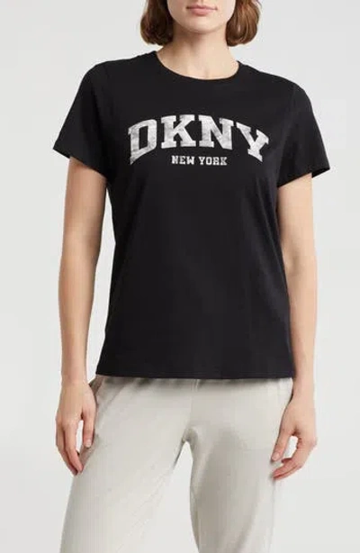 Dkny Varsity Camo Sparkle Logo T-shirt In Black