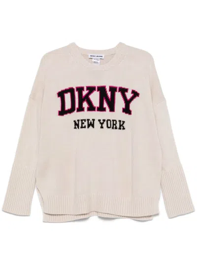 Dkny Varsity-logo Sweater In Neutrals