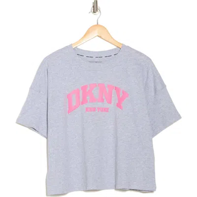 Dkny Varsity Puff Logo T-shirt In Pearl Grey Heather