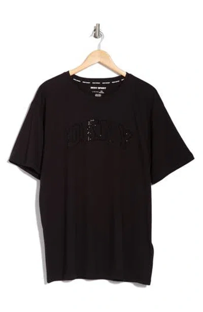 Dkny Varsity Rhinestone Logo T-shirt In Black/black