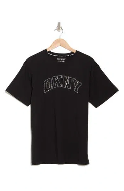 Dkny Varsity Rhinestone Logo T-shirt In Black/silver