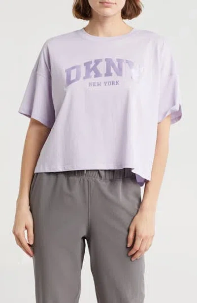 Dkny Varsity Satin Logo Boxy Crop T-shirt In Orchid