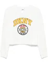 Dkny Cropped Multicolour Pullover With Bold Logo Design In White
