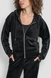 Dkny Velour Zip-up Hoodie In Black