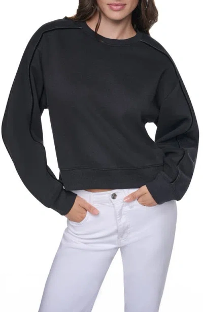 Dkny Velvet Logo Cotton Blend Sweatshirt In Black