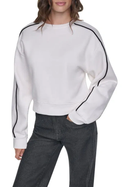 Dkny Velvet Logo Cotton Blend Sweatshirt In White