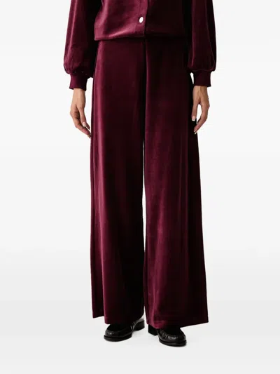 Dkny Velvet-texture Wide-leg Trousers In Red