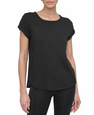 Dkny V-inset Roll-sleeve T-shirt In Black