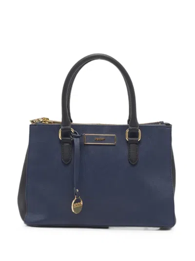 Pre-owned Dkny Vintage 2015 Double-zip Leather Tote Bag In Blue