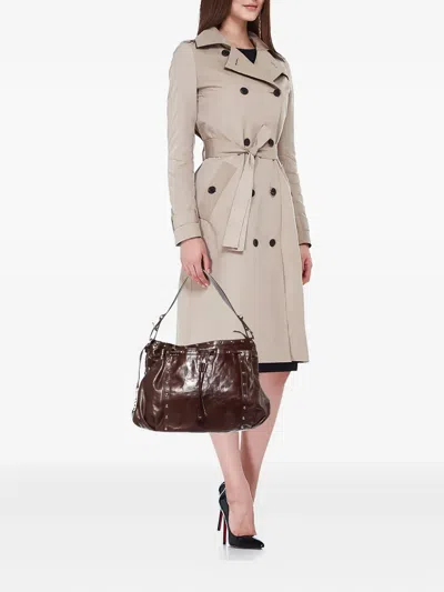 Pre-owned Dkny Vintage 2023  Leather Studded Tote Bag In Brown