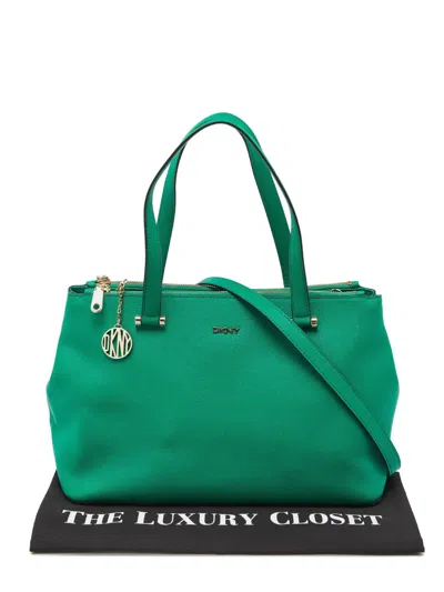 Pre-owned Dkny Vintage Bryant Park Double-zip Tote Bag In Green
