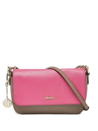 Pre-owned Dkny Vintage Bryant Park Two-tone Leather Shoulder Bag In Neutral