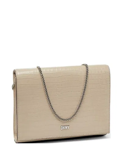Pre-owned Dkny Vintage Croc-embossed Chain Shoulder Bag In Neutral